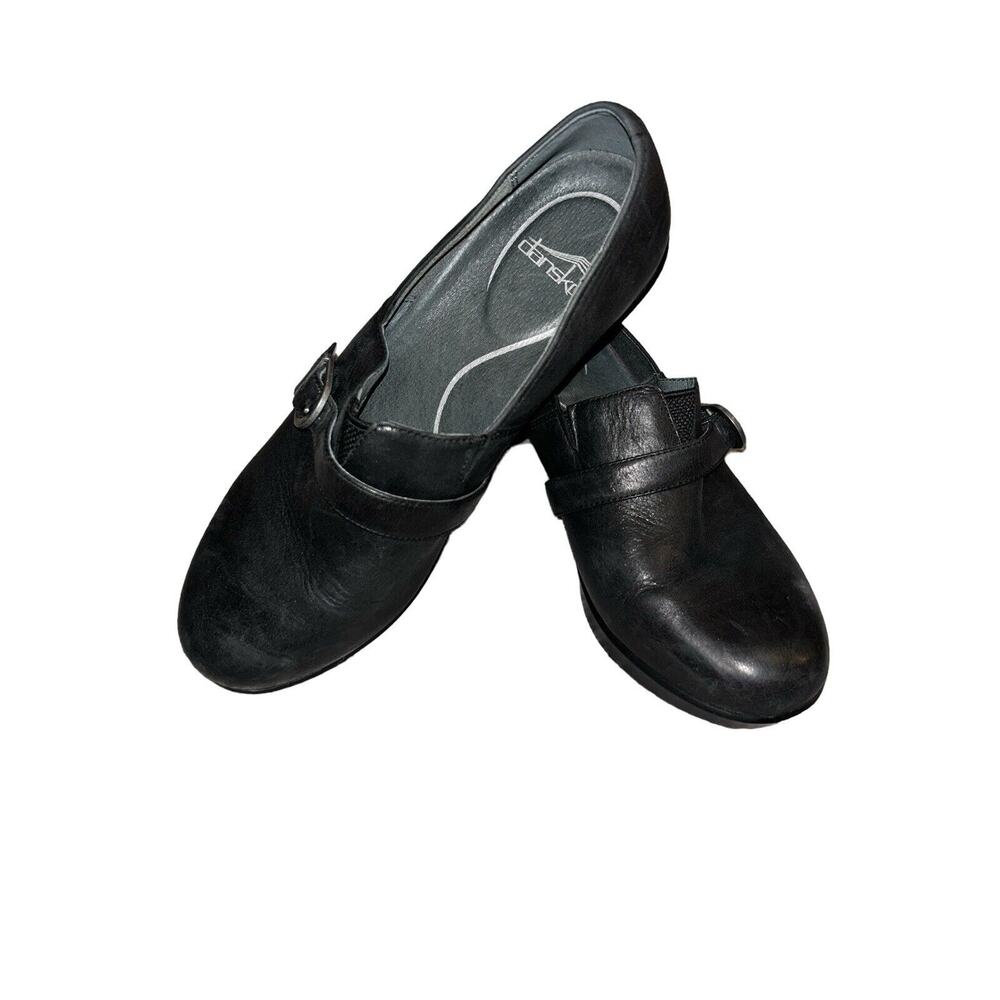 Women's Dansko Black 40 Leather Clogs Shoes Slip-On Buckle